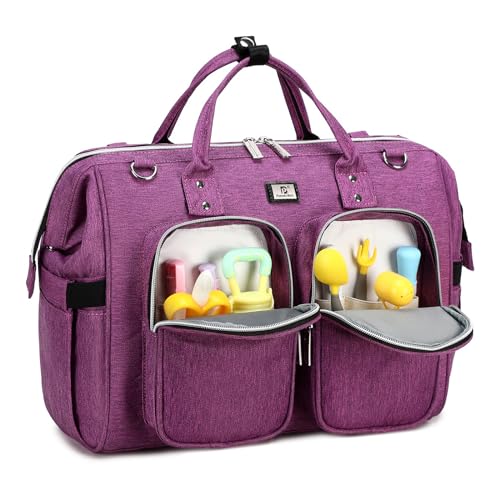 Image of Diaper Bag Totes with Changing Pad & Stroller Straps, Large Portable Newborn Baby Bags, Unisex and Stylish Travel Diaper Backpacks for Mom and Dad (Dark purple)