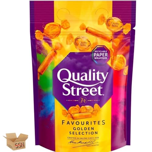 Quality Street Golden Selection Chocolate Share Bag, 283g, Toffee Fingers and Caramel Swirls (Pack of 1)