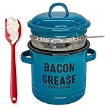 FOLODA Farmhouse Emaillierter Fettbehälter mit Sieb und Silikonspatel für Küchenspeck Fettbehälter, Fettbehälter