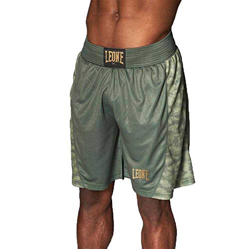 LEONE 1947 - Pantalones Cortos de Boxeo, Color Verde Camuflaje, Talla L