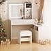 BEWISHOME White Vanity Desk with Mirror and Lights,Makeup Vanity L Shape Change Makeup Desk with 6 Drawers Stool Power Outlet Jewelry Storage,Dressing Table with Dresser for Bedroom Girls Women FST26W