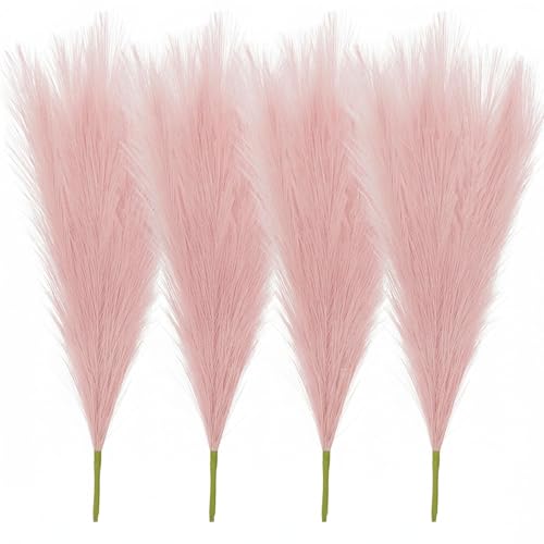 Image of Pack of 4 Pcs Artificial Flowers Faux Pampas Grass Small Fake Flower Plant for Home Decor, Office, Bedroom, Living Room, Table Decoration, Dried Plants (Without Vase Pot) (Pink)