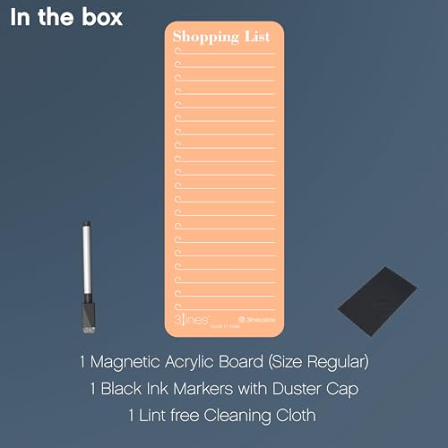 Image of 3 Lines Shopping List Fridge Magnet with Marker|Smart Planning & Shopping for Family, Working Professionals|to Do List| Acrylic Magnetic Notepad for Kitchen Organisation|9x24 cms|Peach Color|Regular