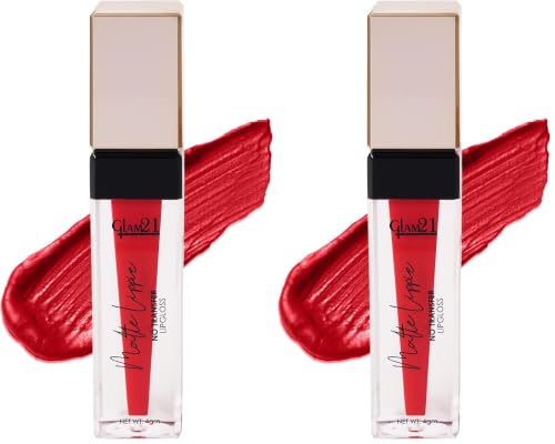 Image of Glam21 Matte Lippie No Transfer Lip Gloss | Lightweight and comfortable| Creamy Matte Formula - 4 gm | My Red-02 (Pack of 2)