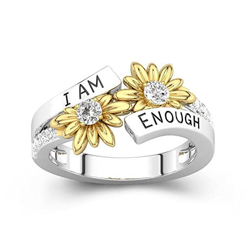Daisy Flower Band Rings For Women Girls I Am Enough Encouragement Inpiration Mantra Graduation Fashion Cubic Zirconia Statement Stacking Middle Knuckle Finger Ring Daughter Girlfriend Bff Fashion Birthday Valentine's Day Anniversary Sweet Cz Crystal Gifts (9) #TOP3