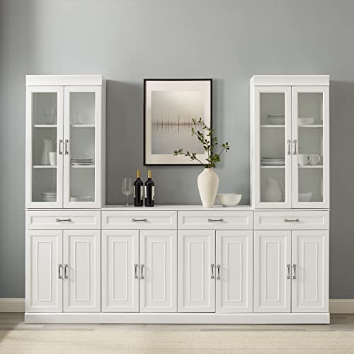 HomeStock Gothic Grandeur 3 Piece Sideboard and Pantry Set - Sideboard & 2 Pantries, 14.5\" D x 95\" W x 78\" H, Adjustable Shelving Behind Doors, Rustic Living Room Pantry Set White with Glass Door - Thumbnail 2