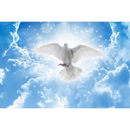 Peace Dove Backdrop Holy Jesus Christ Spirit Bird Photography Background Blue Sky White Clouds Heaven Bright Lights Backdrop Decors Love Peace Spring Flowers Church Christian Background 7x5ft