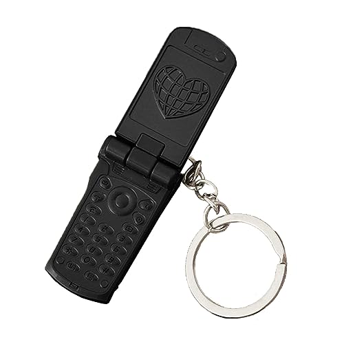 appuivbt Portable Phone Shape Designed Keychain Mini 4cm Cell Phone Charm Figure Toy Foldable Lid Cover Rotatable Key Rings