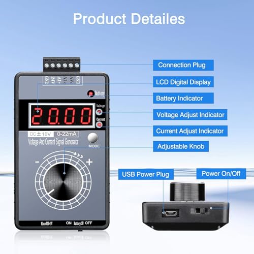 Image of SKYKING DC 0-10V 0 /4-20mA Current Voltage Signal Generator, Built-in Battery Power Supply Interface Analog Simulator, Adjustable 4-Digit Display, for PLC, Panel Debugging, Device Testing