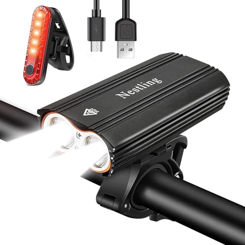 Nestling 2400 Lumens XML T6 Bike Front Lights USB Rechargeable LED Bike Light Set, Waterproof 4 Modes Safety Road Bicycle Cycling MTB Mountain Bike Lights & Rear Light