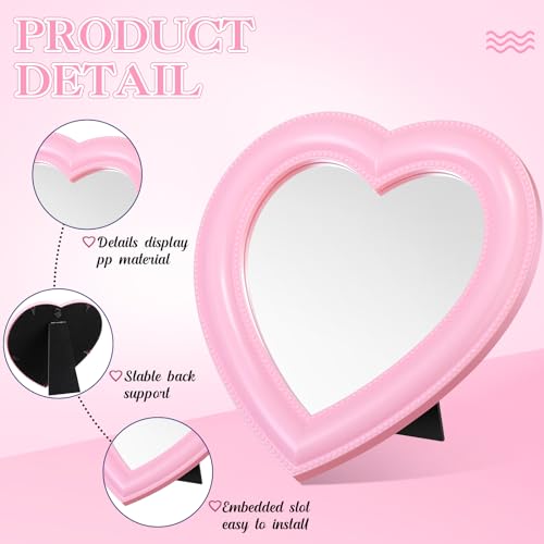 Espejo de maquillaje en forma de corazón rosa, pack 8 piezas miniatura 2