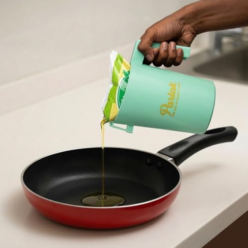 Image of Milk and Oil Packet Holder, Black Plastic Kitchen Organizer with Handle, Cylindrical Spill-Proof Pouring Container (Green, Large)