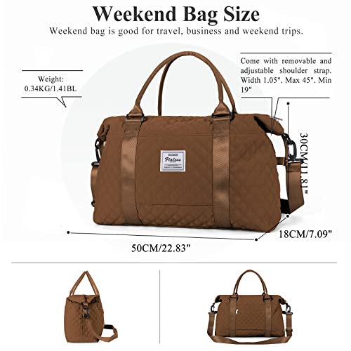 Weekender Bags for Women, Travel Duffel Overnight Carry on Bag with Toiletry Bag&Wet Pocket,Sugar Brown