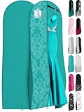 Gusseted Gown Garment Bag for Women’s Prom and Bridal Wedding Dresses - Travel Folding Loop, ID Window-72” x 24” with 10” Tapered Gusset - Tiffany Blue / White - by Your Bags