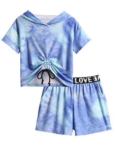 Arshiner Mädchen Bekleidungssets Batik Tshirts mit Shorts Sets Kinder Sommer Freizeit Kurz Trainingsanzuge Mode Zweiteilig Outfit für Mädchen 7-8 Jahre