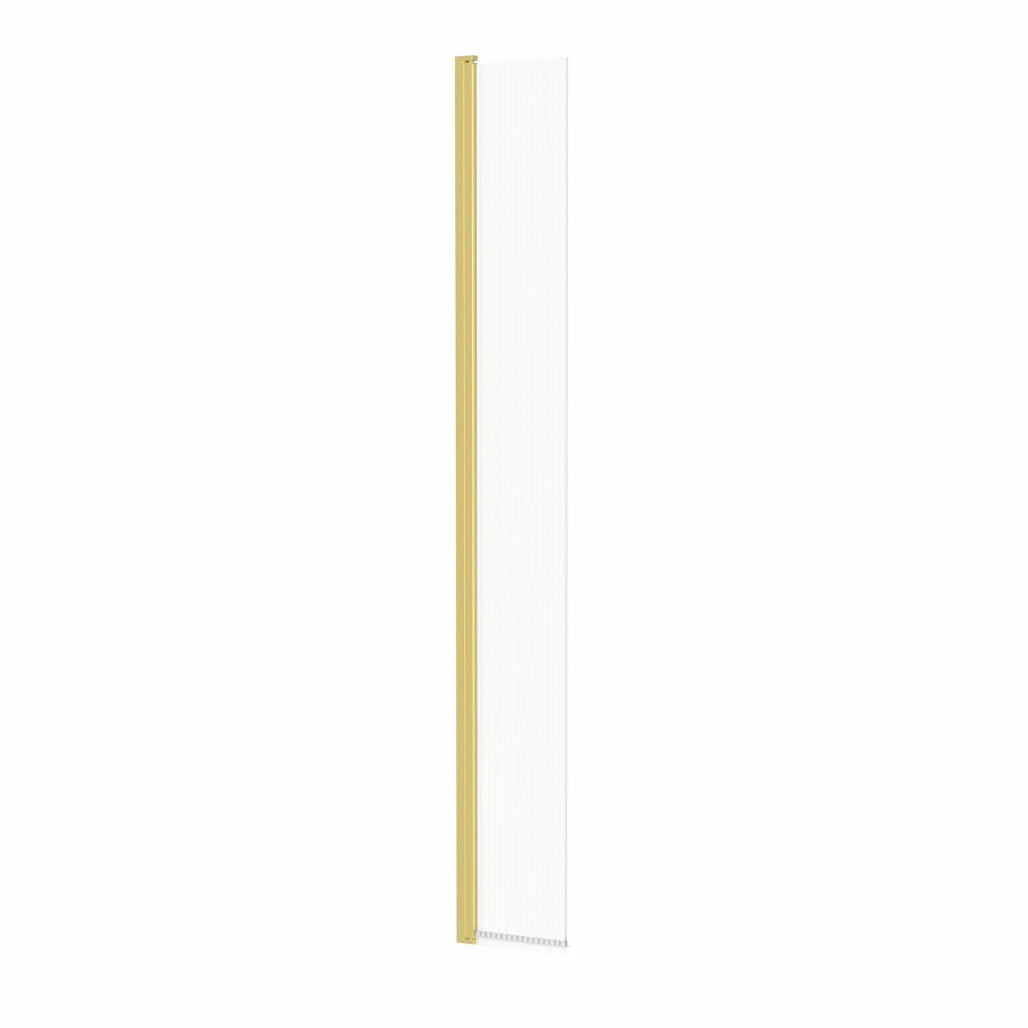 Baystone Brushed Brass Baystone® 300Mm Hinged Return Panel For Wet Room Shower Enclosure Bathroom Cubicle Enclosures, 8Mm Fluted Toughened Safety Glass, Frameless,