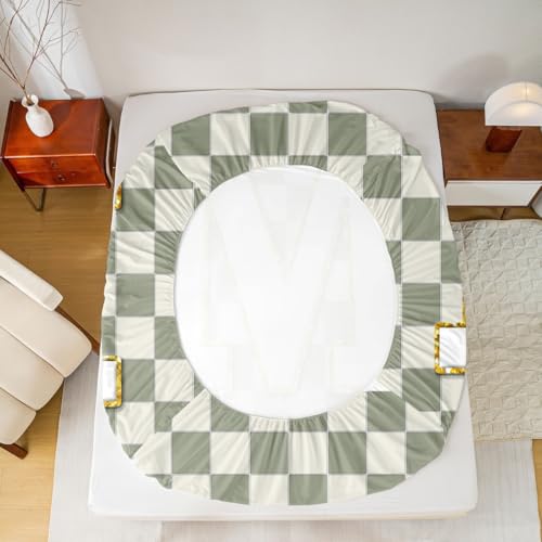 Image of Erosebridal Sage Green Checkered Bedding Set Twin Plaid Initial M Bed Sheets Personalized Monogram Sheet Set Kids Boys Girls,Fashion Grids Gingham Fitted Top Sheets 3 Piece