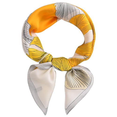 Image of prinfantasy Scarfs for Women with Flower Pattern Square Scarf Floral Pattern Ladies Headscarf Yellow Head Scarves GB070509