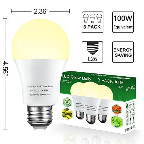 3 Pack Grow Light Bulb Indoor Grow Light,A19 Full Spectrum Plant Light Bulb,E26 110V 9W Grow Bulb Replace Up To 100W, Plant Light Bulb For Indoor Plants, Flowers, Greenhouse, Indore Garden, Hydroponic #TOP1