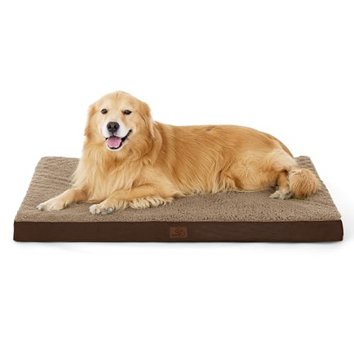Bedsure Cama Perro Ortopética Extra Grande - Colchón Perro Lavable y Desenfundable, Cojín Perro Viscoelástica con Espuma de Caja de Huevos, Marrón, XL, 112x81x7.6 cm