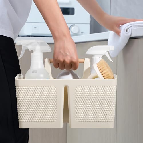 Image of rejomiik Plastic Shower Caddy, Portable Shower Basket with Handle, Cream