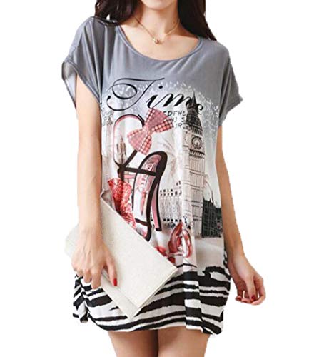 Cinyifaan Womens Fashion Round Neck Short Sleeve Shoes Print T Shirt Blouse Tops