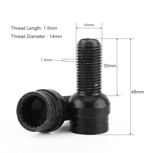 Image of 4Pcs M14*1.5MM Black Steel Wheel Bolt and Lock Lug Nut Set with Key, Lug Nut Key Replacement Accessories