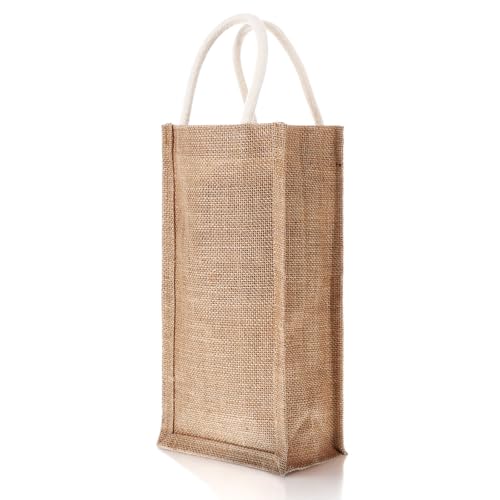Lusofie Jute Burlap 2 Bottle wine tote bag With Handles Reusable wine bottle bag Reusable For Wedding Parties Birthdays 14.17 H 7.87 L 3.93 W