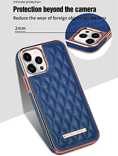 Image of PULOKA iPhone 13 Pro Max Leather Cover Electroplated Back Case Royal Diamond Specially Designed Cover for Apple iPhone 13 PRO Max 6.7 inchinch - Blue