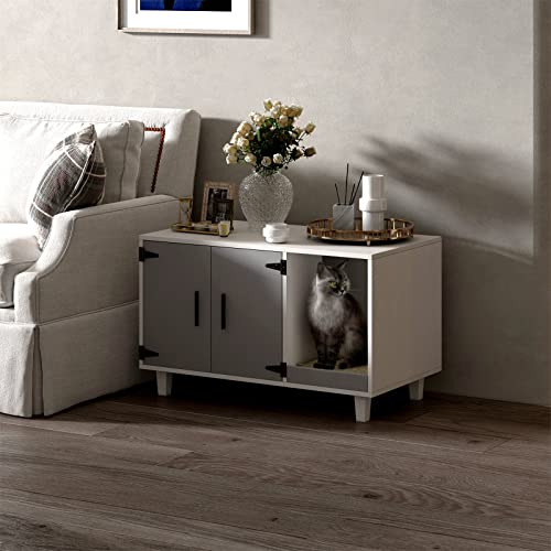 GDLF Modern Wood Pet Crate Cat Washroom Hidden Litter Box Enclosure Furniture House as Table Nightstand with Scratch Pad… - Image 2