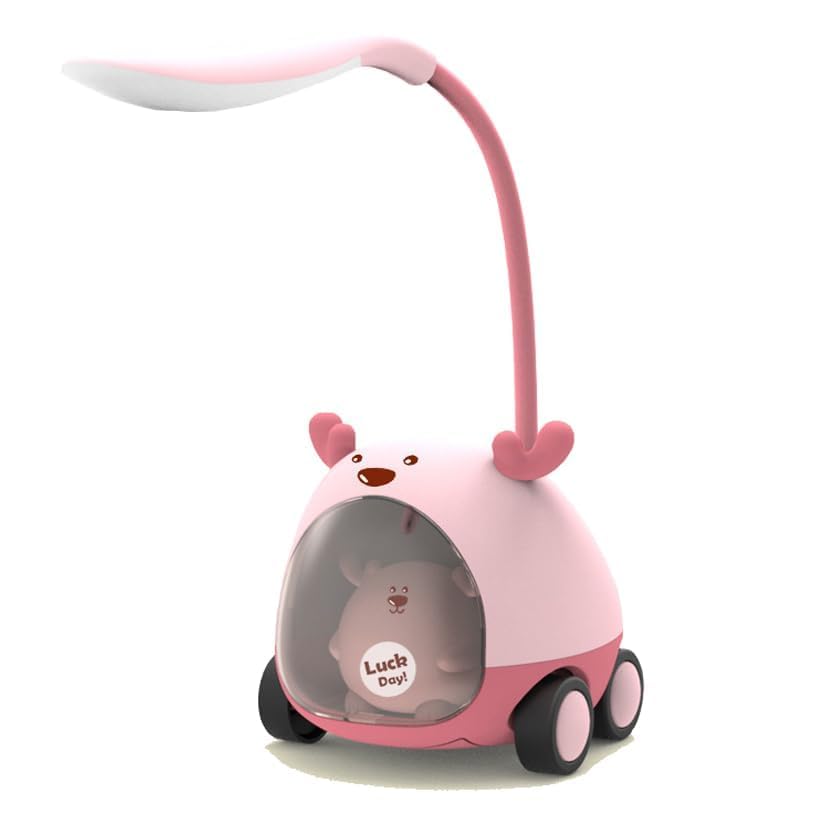 Image of KIMEE Cartoon Desk Lamp with Pen Holder and Pencil Sharpener - Cute Animal LED Table Light, Rechargeable Bedside Night Lamp, Flexible Eye Protection Study Reading Light for Students Kids, Multicolor