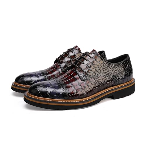 Image of Loafers for Men,Leather Crocodile Pattern Oxfords Business Formal Brogue Dress Shoes, Two Color Mix