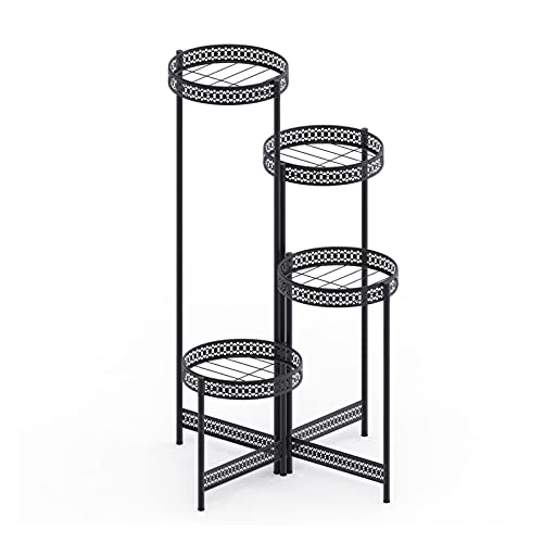 GRCQLWT Plant Shelf 4 Tier Metal Plant Stand Indoor Black Tall Flower Pot Holder Display Rack Foldable for Patio Garden Living Room Corner Balcony Flower Sta