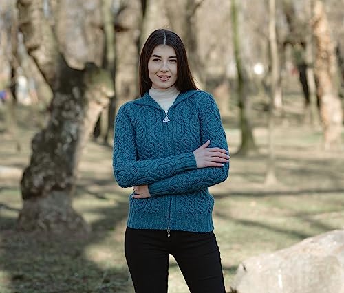 Image of SAOL Women's Hooded Zip Cardigan - Pure Merino Wool Irish Sweater - Warm & Breathable Outer Layer