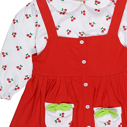 Image of babeezworld Baby Girl Cotton Dress - Full Sleeves Knee Length fit and Flare Dungaree Frock jhabla Regular fit top Tshirt