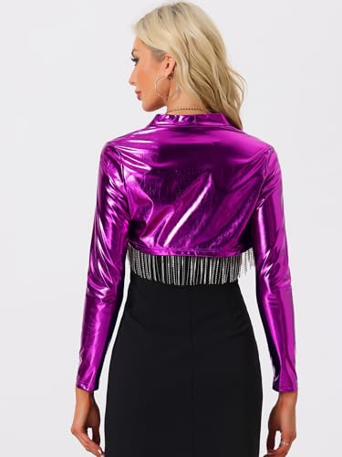 Image of Allegra K Women's Bolero Jackets Holographic Shrug Open Front Metallic Shiny Cropped Cardigan