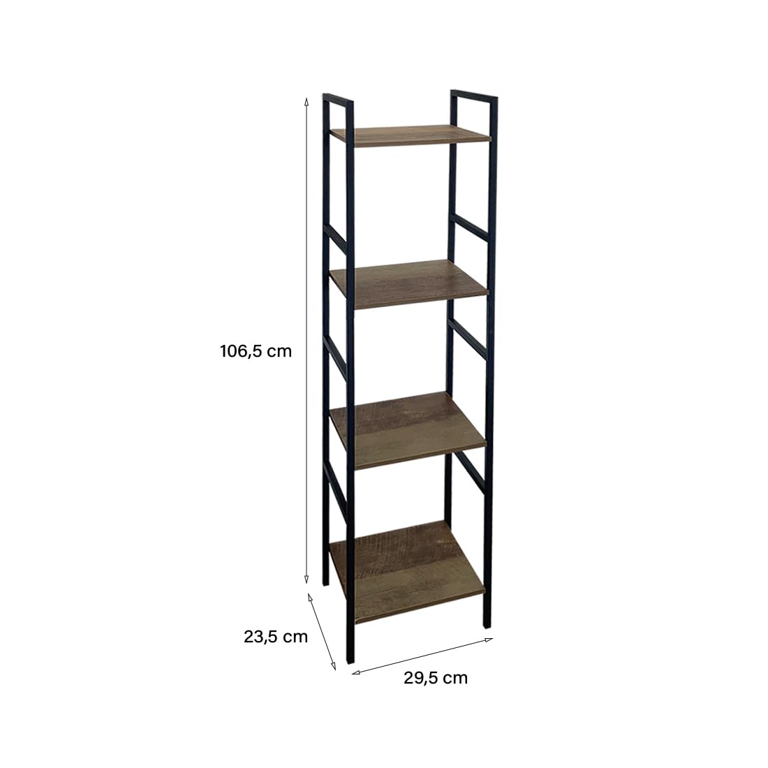 Acomoda Textil – Estantería Librería para Almacenamiento de Acero Negro Y Madera. Mueble Organizador para Salón y Dormitorio Fácil Montaje. (4 Estantes, 106,5X29,5x23,5 cm)