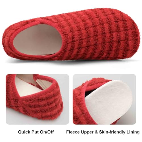 Image of Fires Fuzzy Slippers for Womens House Slipper for Women House Shoes Ladies Slippers Home Shoes with Non Slip Rubber Sole for Indoor /Outdoor & Travel Wineredstripe 5.5-6.5 Women /4-5 Men