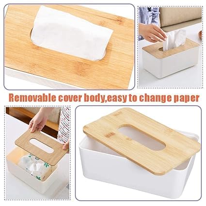 KRUPANIDHI 1pc Rectangle Shape Wooden Cover Plastic Tissue Box Holder Paper Napkin Holder Case Tissue Holder Dispenser Organizer 3
