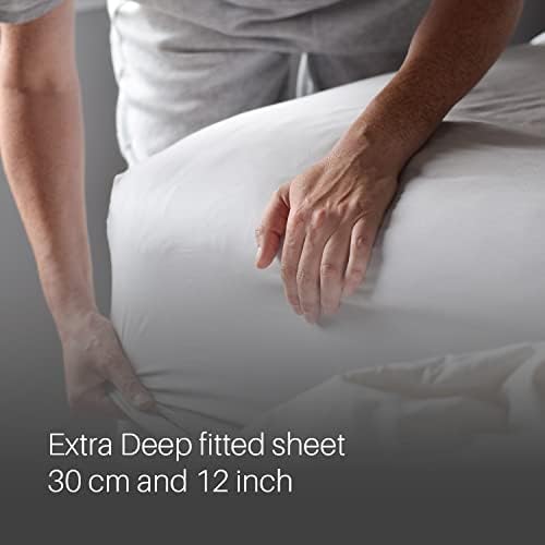 Deep Fitted Bed Sheets 4ft Small Double Fitted Sheets 30 cm 12 Inch Deep - 100% Pure Egyptian Cotton Sateen Super Soft Hotel Quality Bedding, 4ft Small Double - White