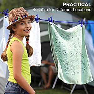 1 Pack Portable Clothesline With 12 Clothespins, Travel Clothesline Stretchy Retractable Elastic Laundry Clothes Line For Backyard, Vacation Hotel, Balcony Clothes Drying Line (Black) #TOP4