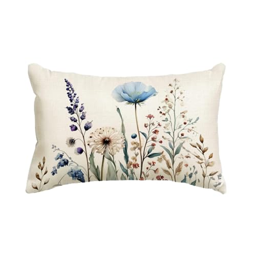 Winter Floral Decorative Throw Pillow Cover 20 x 12 inches Botanical Flowers Lumber Pillow Cases for Porch Patio Rustic Farmhouse Seasonal Holiday Decor Cushion Covers