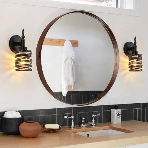 Image of Brushed Bronze Vanity Light, 1-Light Bathroom Light Fixtures Over Mirror, Modern Wall Sconce with Metal Cage, Industrial Wall Mount Lamp for Hallway Porch Bedroom, Kitchen Living Room