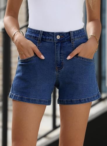 Image of Shasmi Women's High Waisted Stretch Denim Shorts - Platinum Casual Summer Jean Shorts with Pockets | Soft Breathable Cotton Blend Hot Pants for Women (Short 266)