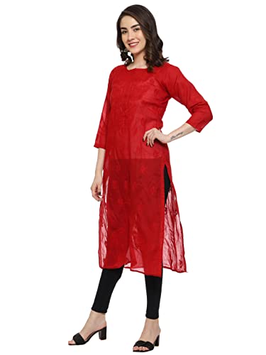 Image of Ada Hand Embroidered Lucknowi Chikankari Cotton Kurta for Women A133488 | Handcrafted lucknow chikan embroidery latest womens ethnic wear kurti tunic for office work wear