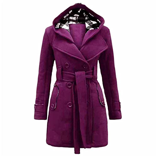 Manteaux veste d'hiver 52 femmes longs à capuche avec ceinture chaude lilas