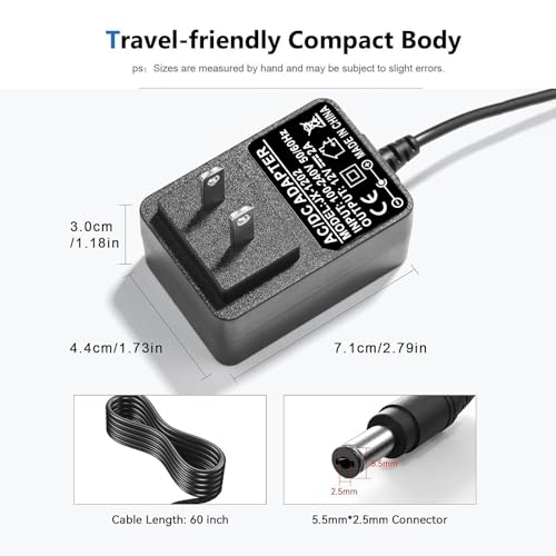 Image of 12V Adapter for Audio Technica Turntable Charger Power Cord for Audio-Technica AT-LP60X AT-LP60X-BK AT-LP60X-BW AT-LP60XBT-RD AT-LP120XUSB-BK Direct-Drive Turntable Record Player Power DC Adapter