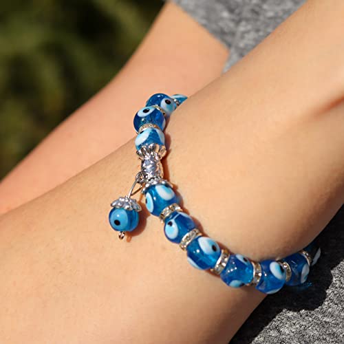 Kafthan - Stretchable Blue Turkish Evil Eye Beaded Bracelet Men & Women - Nazar Bracelet - Good Luck Bracelets - Glass Greek Beaded Evil Eye Bracelet - Protection Bracelet. #TOP2