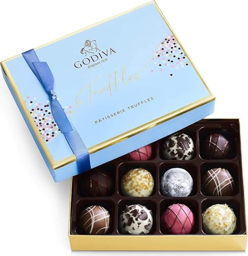 Godiva Chocolatier Patisserie Dessert Chocolate Truffle Gift Box for Birthday, Thank You, Anniversary, Congratulations Gift Basket Gourmet Candy with Creamy Ganache in Assorted Chocolate, 12 pc