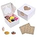 20 Pezzi Scatole per Cupcake, Scatole Per Torte In Carta, Contenitori per Cupcake, Scatole Regalo con Finestra, (2 Adesivi) per Pasticcini, Biscotti, Macarons, Cupcakes